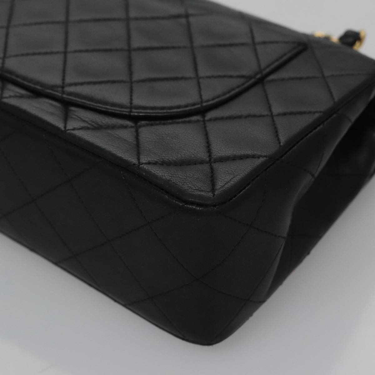CHANEL Matelasse 23 Double Flap Chain Bag Lamb Skin Black Gold CC 112055