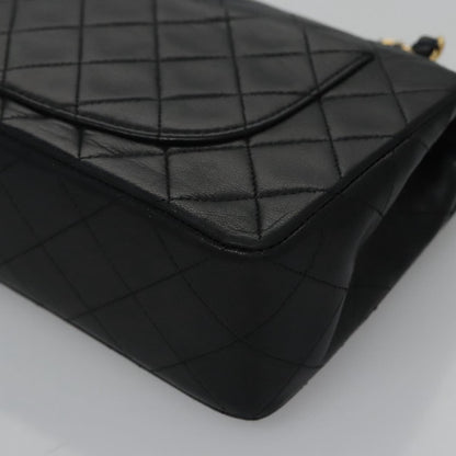 CHANEL Matelasse 23 Double Flap Chain Bag Lamb Skin Black Gold CC 112055
