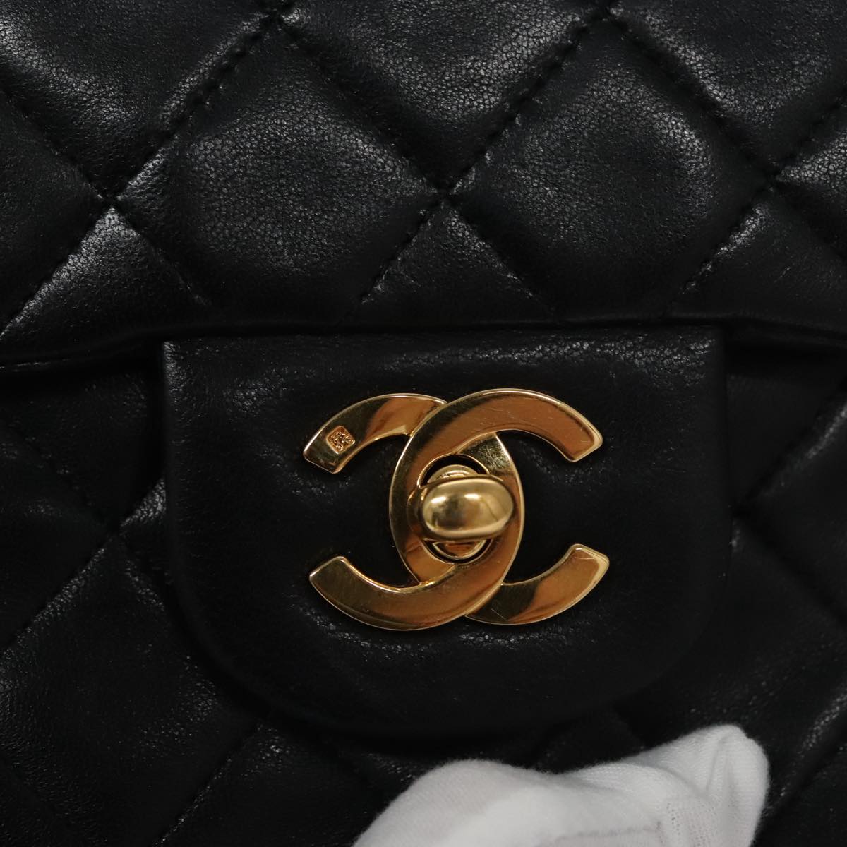 CHANEL Matelasse 23 Double Flap Chain Bag Lamb Skin Black Gold CC 112055