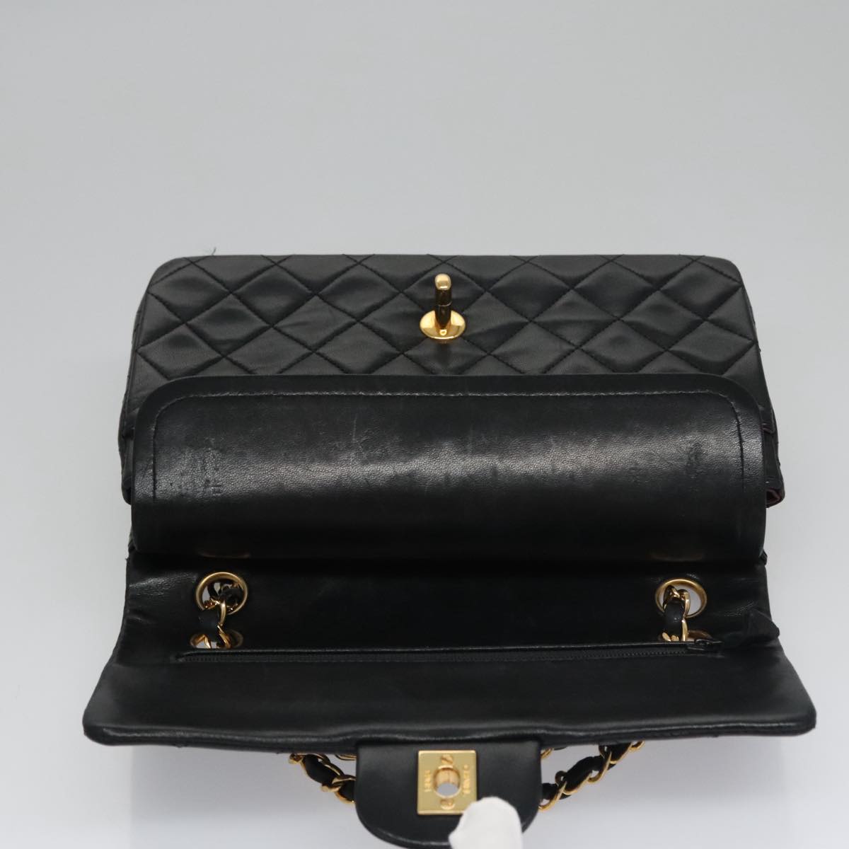 CHANEL Matelasse 23 Double Flap Chain Bag Lamb Skin Black Gold CC 112055