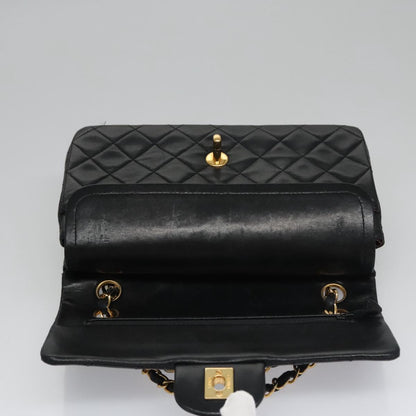 CHANEL Matelasse 23 Double Flap Chain Bag Lamb Skin Black Gold CC 112055