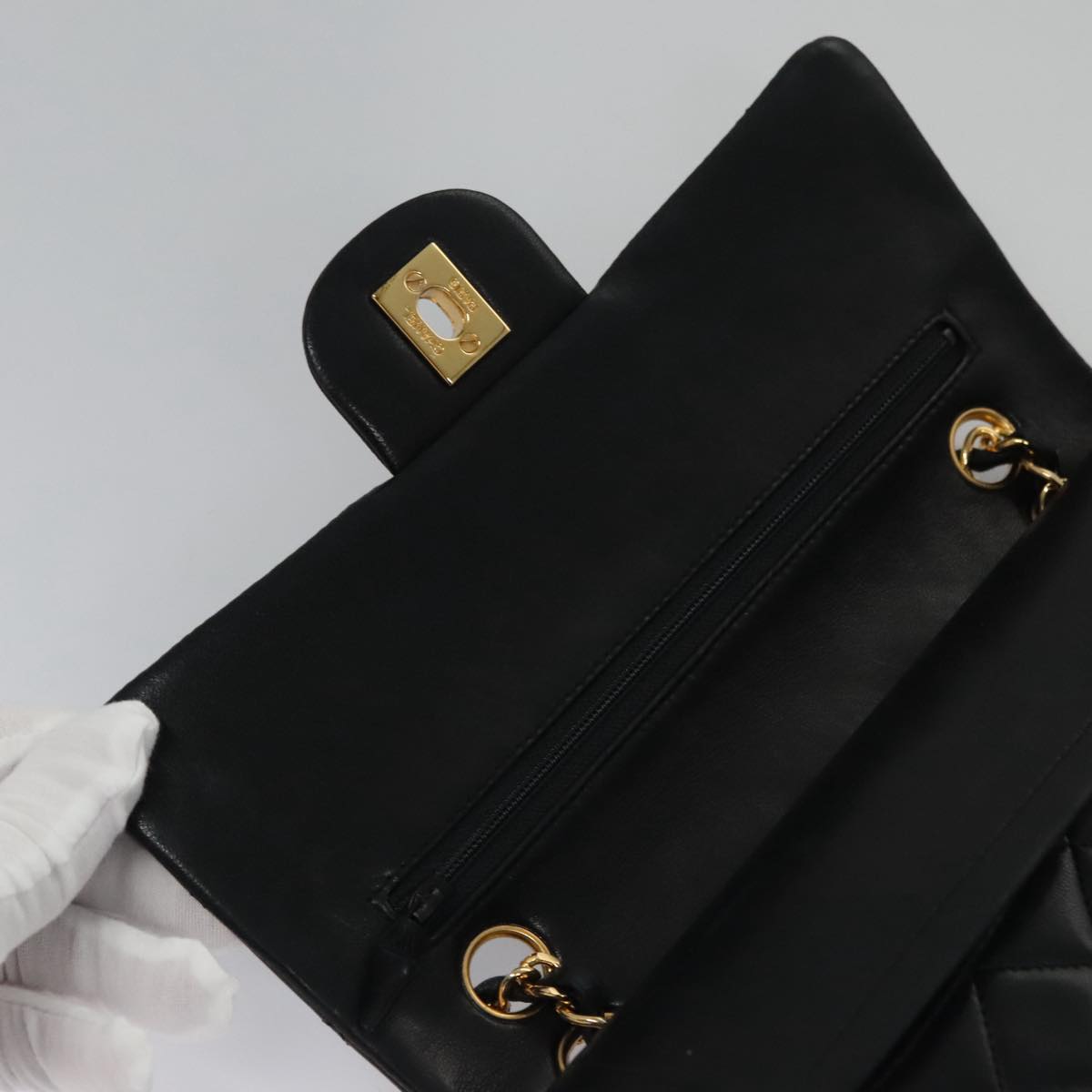 CHANEL Matelasse 23 Double Flap Chain Bag Lamb Skin Black Gold CC 112055