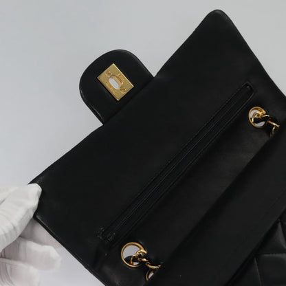 CHANEL Matelasse 23 Double Flap Chain Bag Lamb Skin Black Gold CC 112055