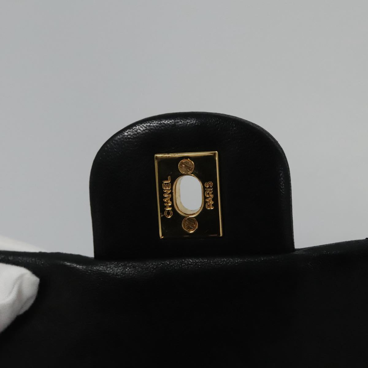 CHANEL Matelasse 23 Double Flap Chain Bag Lamb Skin Black Gold CC 112055