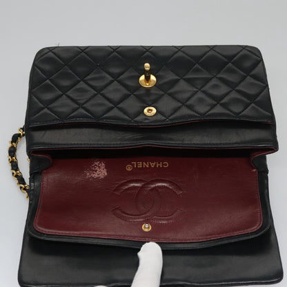 CHANEL Matelasse 23 Double Flap Chain Bag Lamb Skin Black Gold CC 112055
