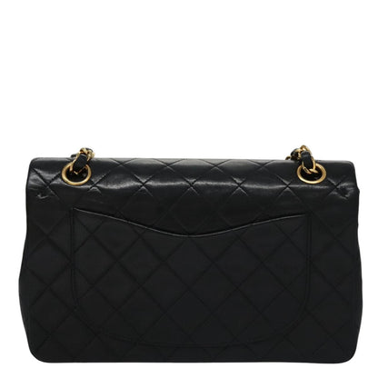 CHANEL Matelasse 23 Double Flap Chain Bag Lamb Skin Black Gold CC 112055
