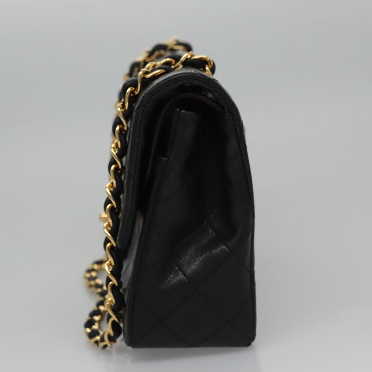 CHANEL Matelasse 23 Double Flap Chain Bag Lamb Skin Black Gold CC 112055