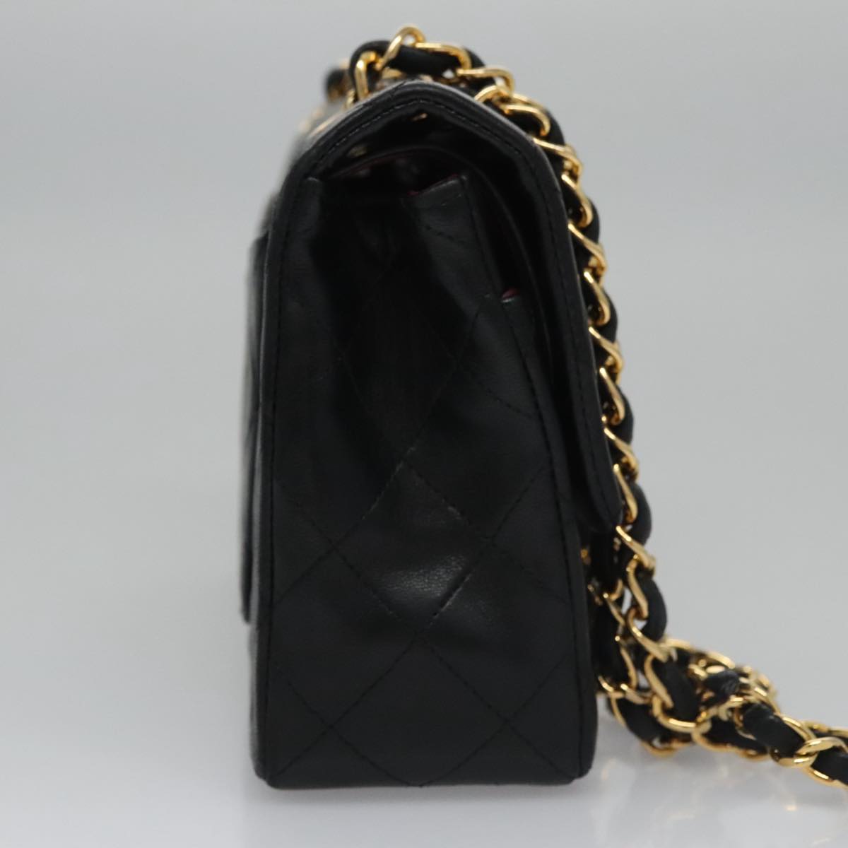 CHANEL Matelasse 23 Double Flap Chain Bag Lamb Skin Black Gold CC 112055