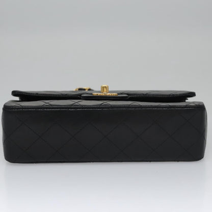 CHANEL Matelasse 23 Double Flap Chain Bag Lamb Skin Black Gold CC 112055