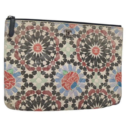 CHANEL Matelasse Clutch Bag Lamb Skin Multicolor CC 112262