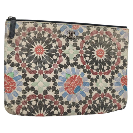 CHANEL Matelasse Clutch Bag Lamb Skin Multicolor CC 112262