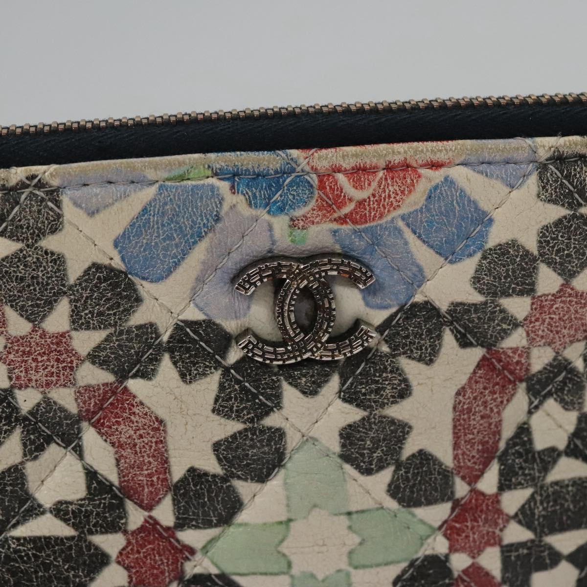 CHANEL Matelasse Clutch Bag Lamb Skin Multicolor CC 112262