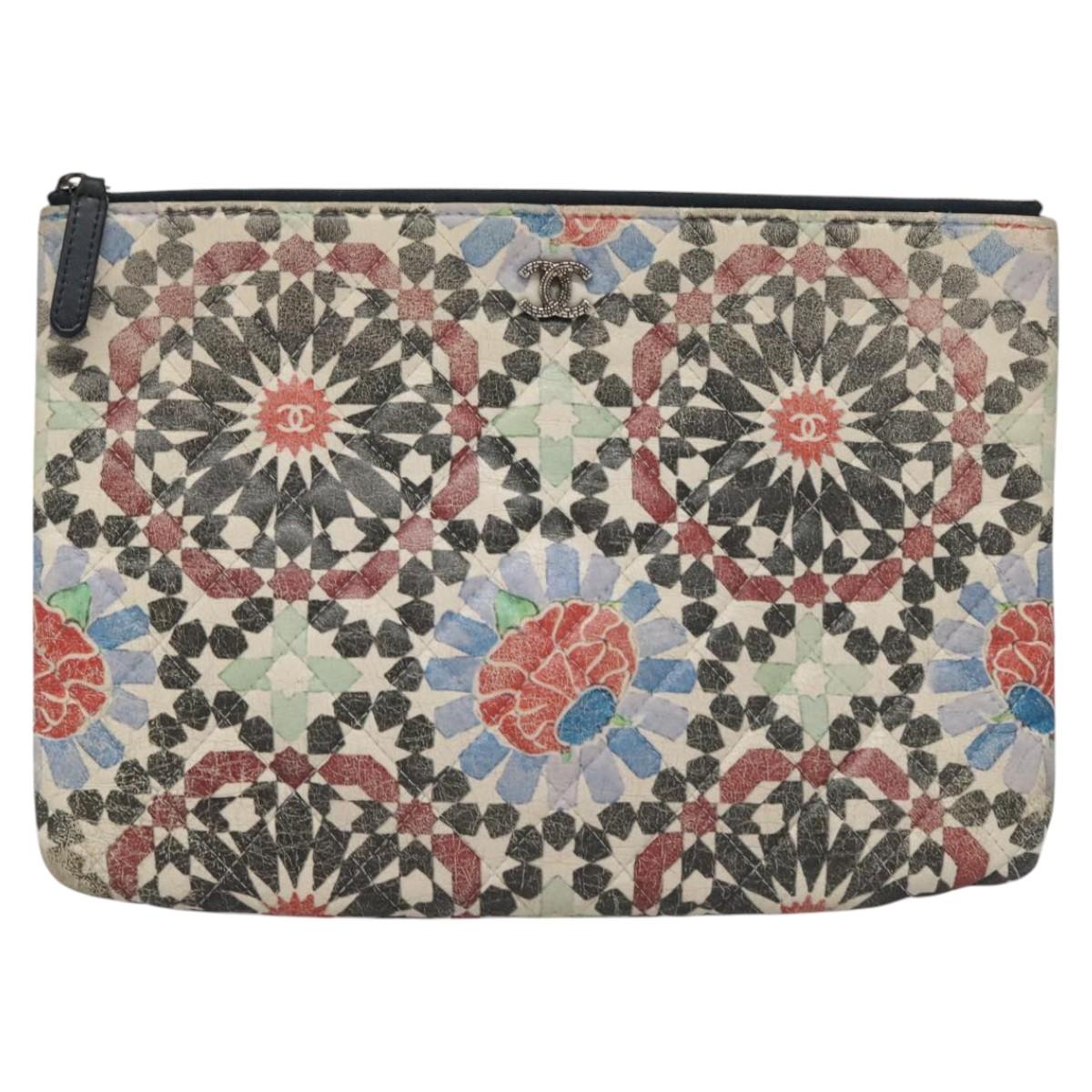 CHANEL Matelasse Clutch Bag Lamb Skin Multicolor CC 112262