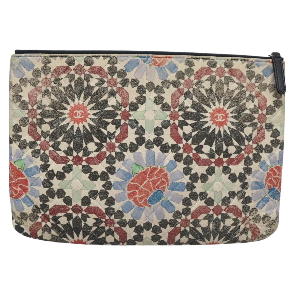 CHANEL Matelasse Clutch Bag Lamb Skin Multicolor CC 112262