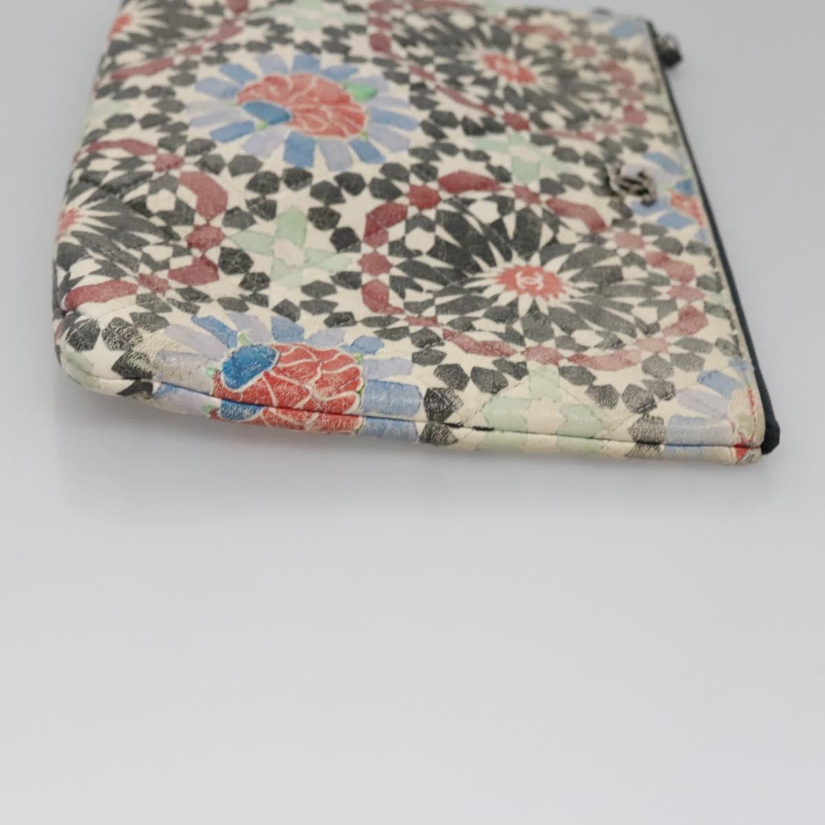 CHANEL Matelasse Clutch Bag Lamb Skin Multicolor CC 112262