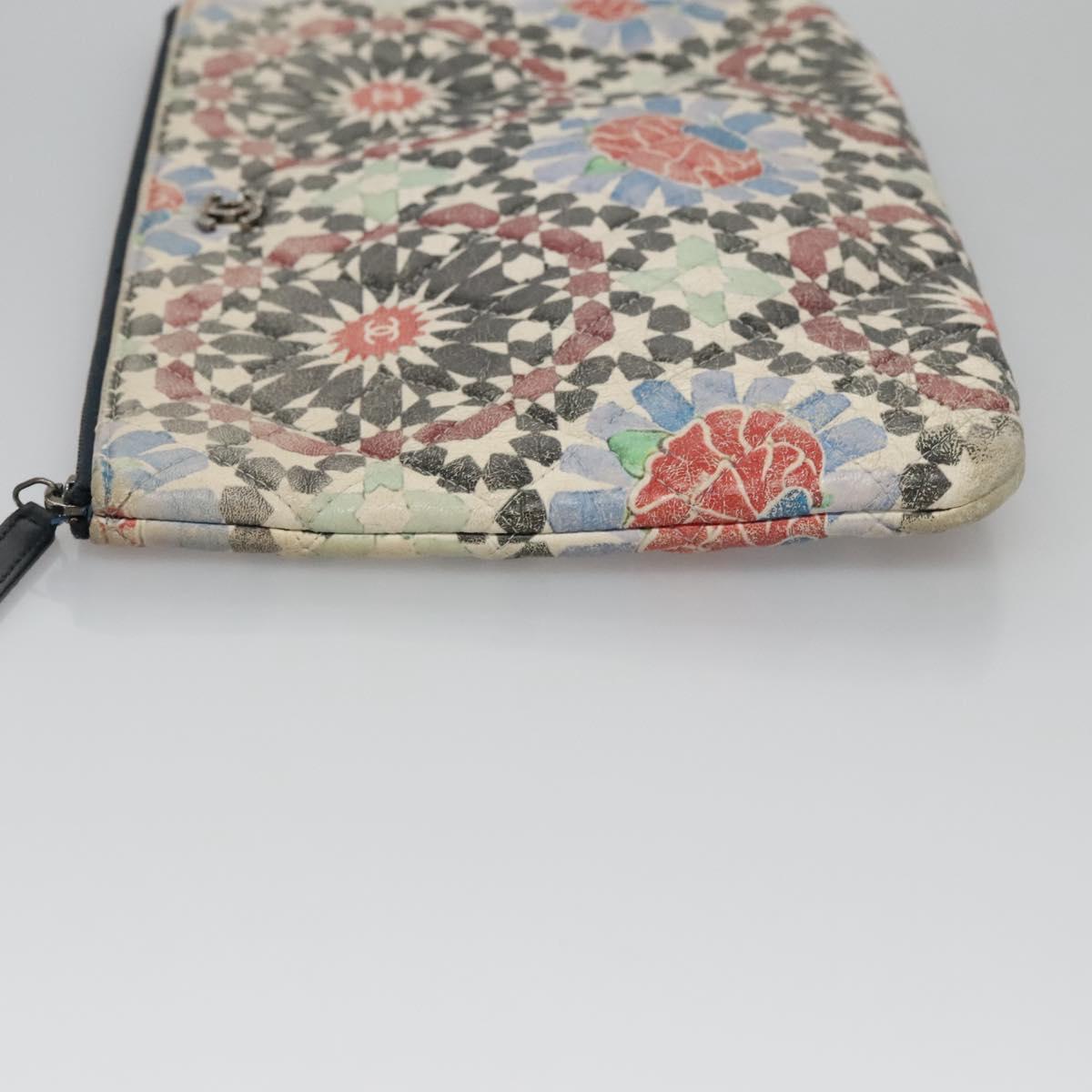 CHANEL Matelasse Clutch Bag Lamb Skin Multicolor CC 112262