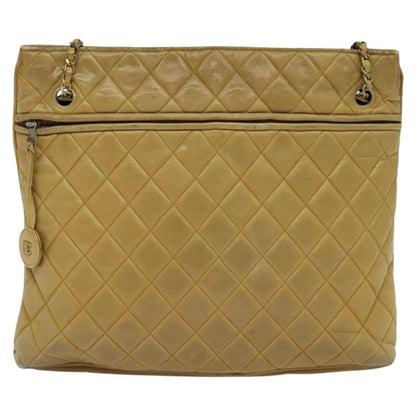CHANEL Matelasse Chain Shoulder Bag Lamb Skin Beige CC 112263