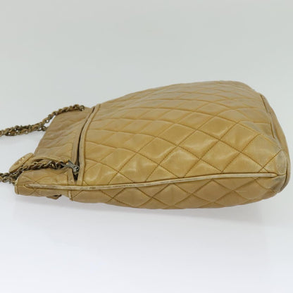 CHANEL Matelasse Chain Shoulder Bag Lamb Skin Beige CC 112263