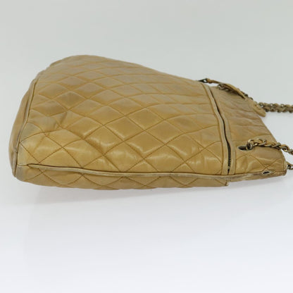 CHANEL Matelasse Chain Shoulder Bag Lamb Skin Beige CC 112263