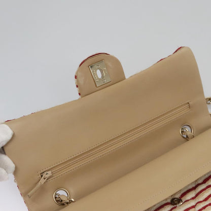 CHANEL Matelasse 25 Border Double Flap Chain Hand Cotton Red CC 112984A