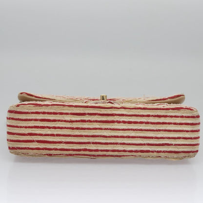 CHANEL Matelasse 25 Border Double Flap Chain Hand Cotton Red CC 112984A