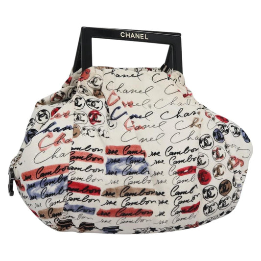 CHANEL Camelia Hand Bag Velor White CC 113114