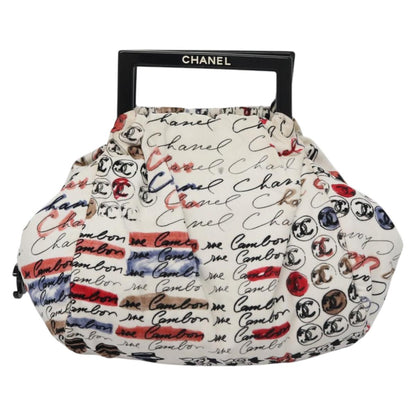 CHANEL Camelia Hand Bag Velor White CC 113114