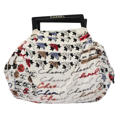 CHANEL Camelia Hand Bag Velor White CC 113114