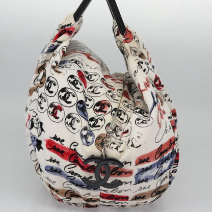 CHANEL Camelia Hand Bag Velor White CC 113114