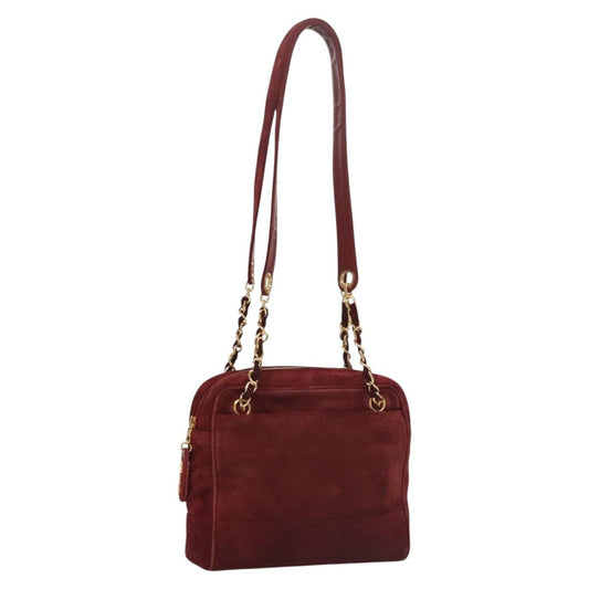 CHANEL Triple Coco Chain Shoulder Bag Suede Red CC 113272