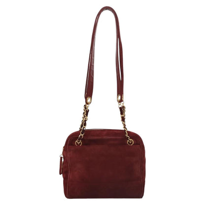 CHANEL Triple Coco Chain Shoulder Bag Suede Red CC 113272