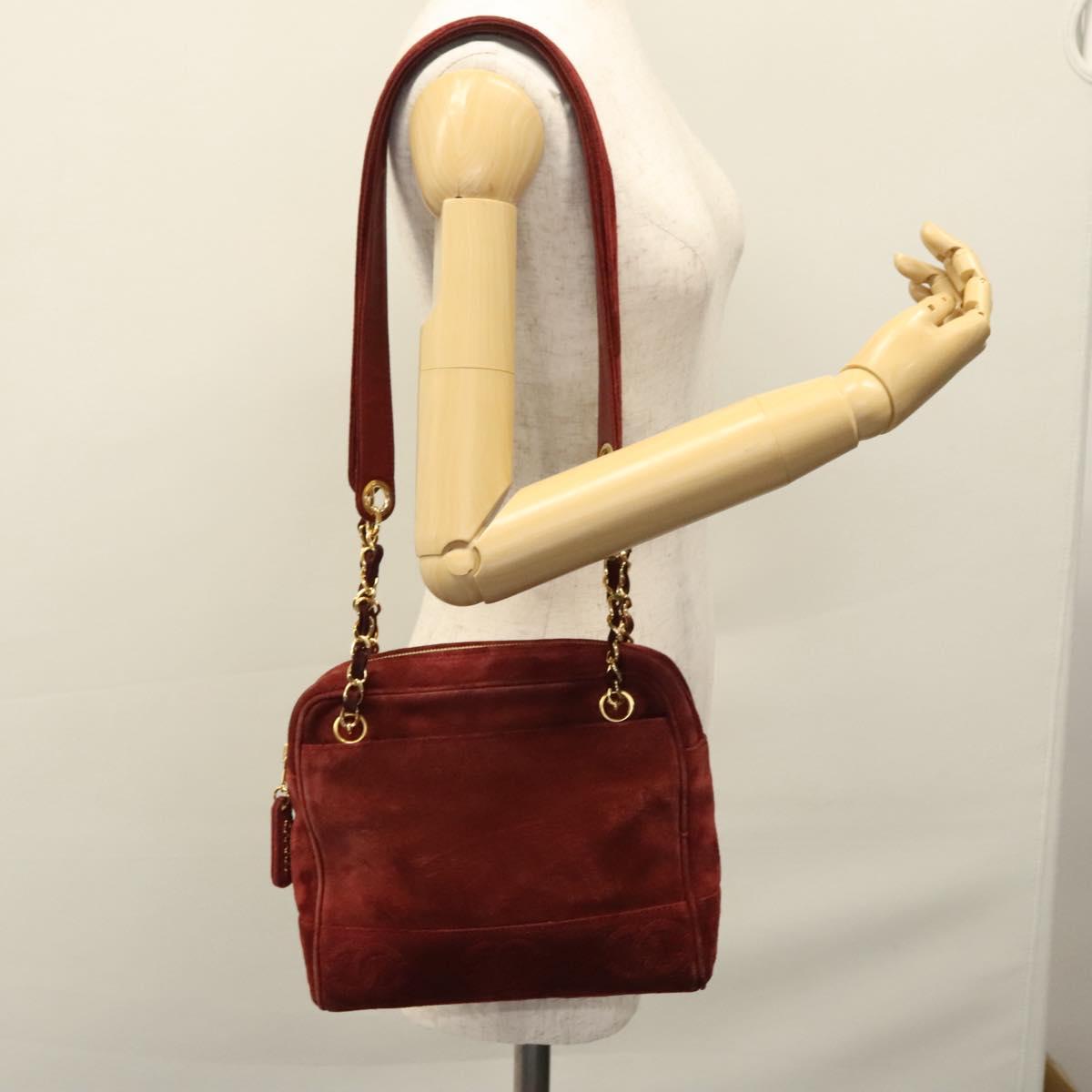CHANEL Triple Coco Chain Shoulder Bag Suede Red CC 113272