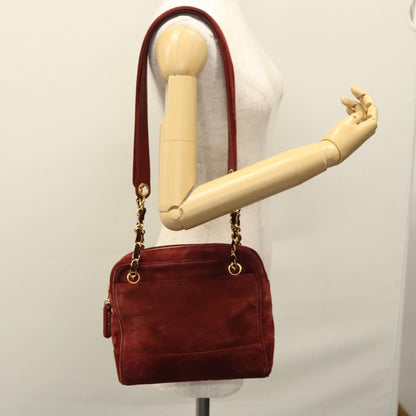 CHANEL Triple Coco Chain Shoulder Bag Suede Red CC 113272