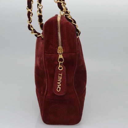 CHANEL Triple Coco Chain Shoulder Bag Suede Red CC 113272