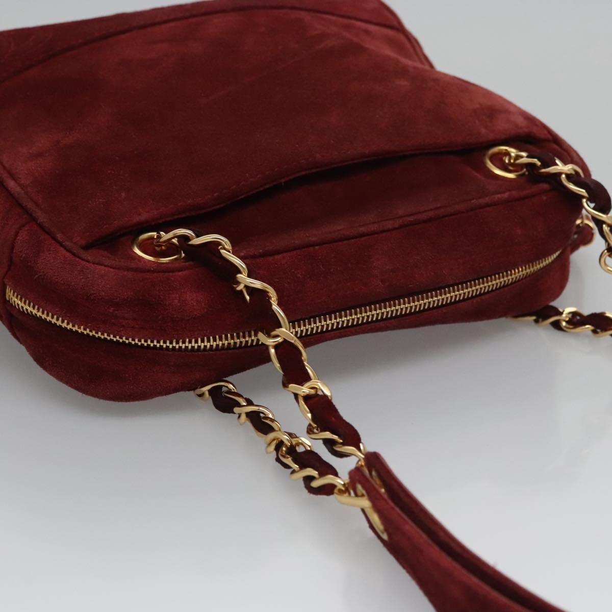 CHANEL Triple Coco Chain Shoulder Bag Suede Red CC 113272