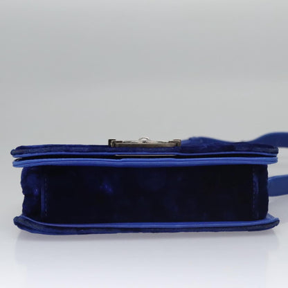 CHANEL Chain Boy Chanel Shoulder Bag Velor Blue CC 113273
