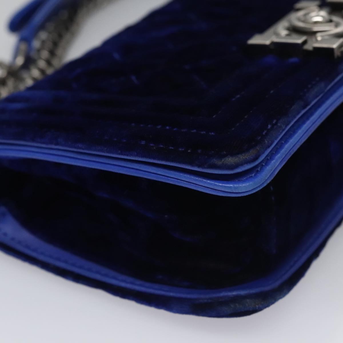 CHANEL Chain Boy Chanel Shoulder Bag Velor Blue CC 113273