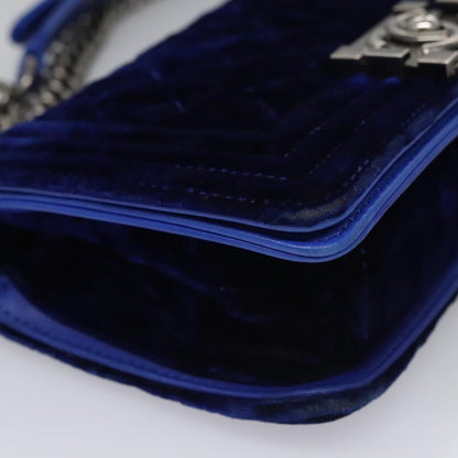 CHANEL Chain Boy Chanel Shoulder Bag Velor Blue CC 113273
