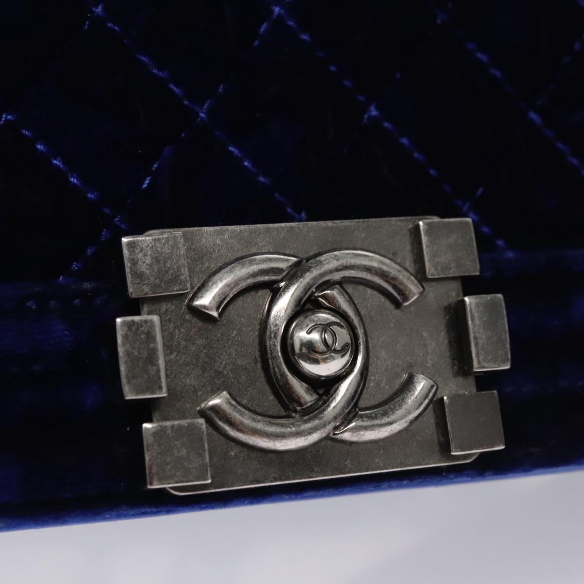 CHANEL Chain Boy Chanel Shoulder Bag Velor Blue CC 113273