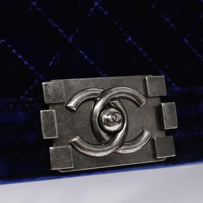 CHANEL Chain Boy Chanel Shoulder Bag Velor Blue CC 113273