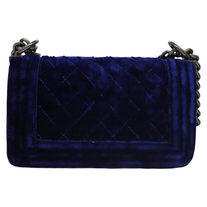 CHANEL Chain Boy Chanel Shoulder Bag Velor Blue CC 113273