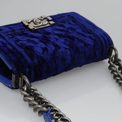 CHANEL Chain Boy Chanel Shoulder Bag Velor Blue CC 113273