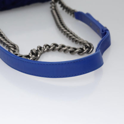 CHANEL Chain Boy Chanel Shoulder Bag Velor Blue CC 113273