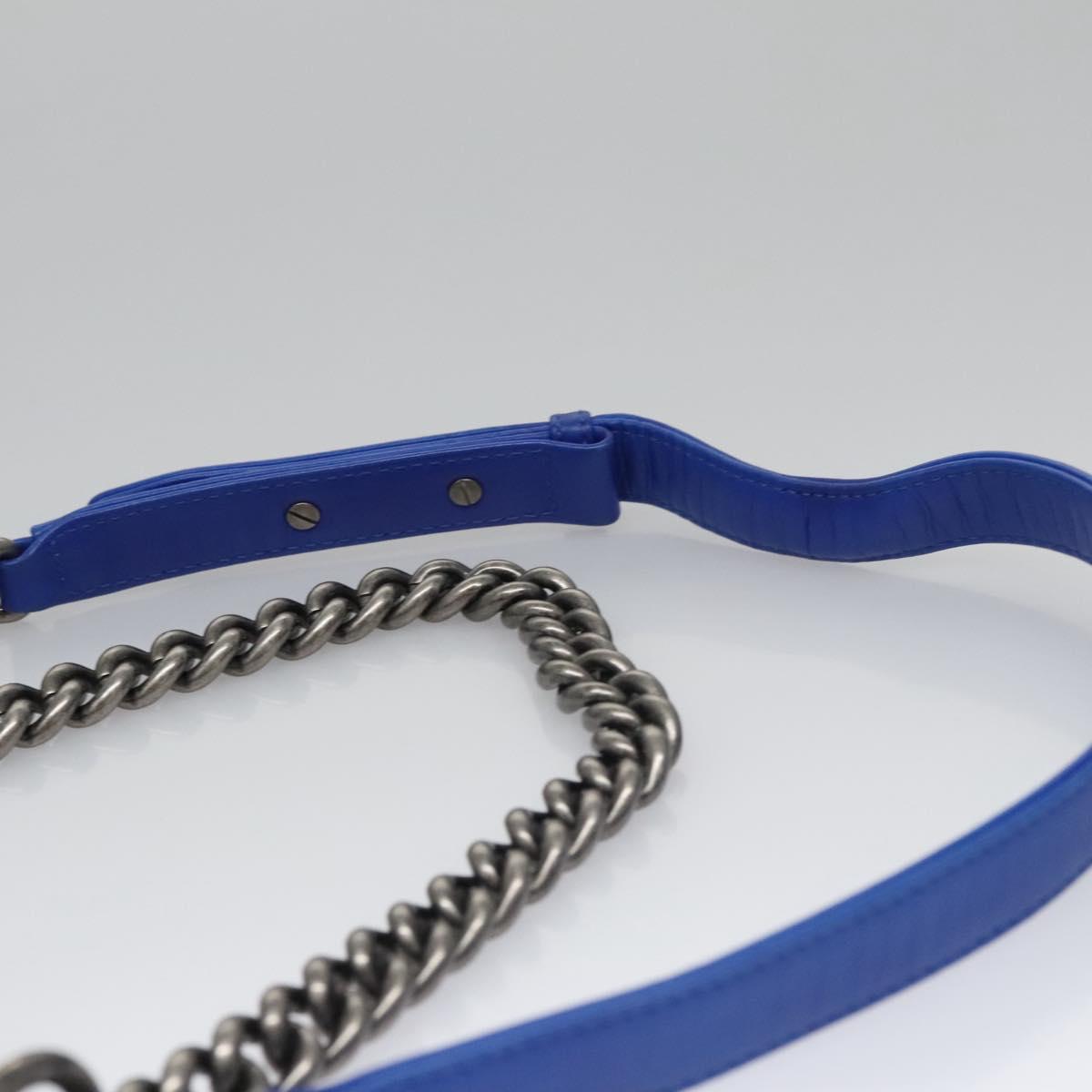 CHANEL Chain Boy Chanel Shoulder Bag Velor Blue CC 113273