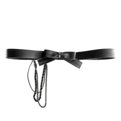 Chanel Black Leather Bow Belt with Chains size 95