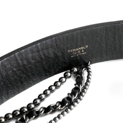 Chanel Black Leather Bow Belt with Chains size 95