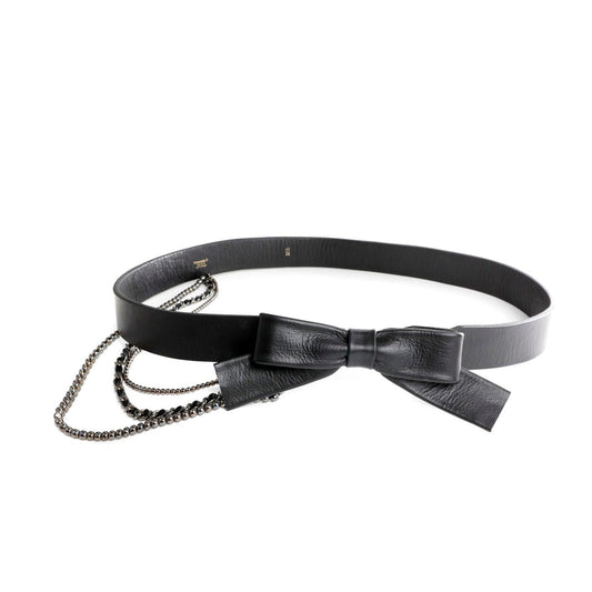 Chanel Black Leather Bow Belt with Chains size 95