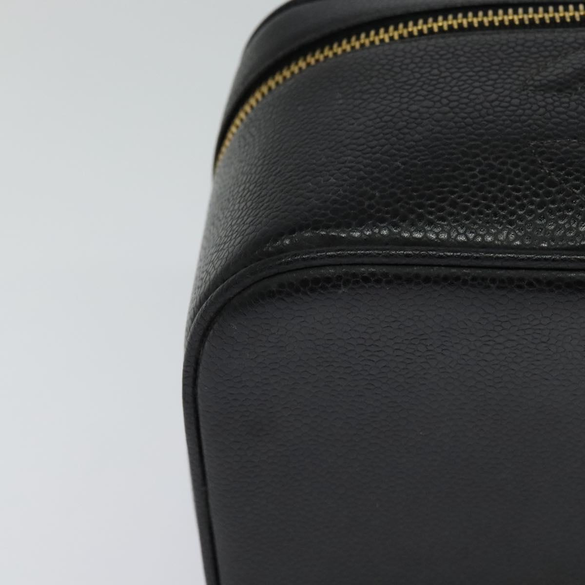 CHANEL Vanity Cosmetic Pouch Caviar Skin Black Gold CC 113790
