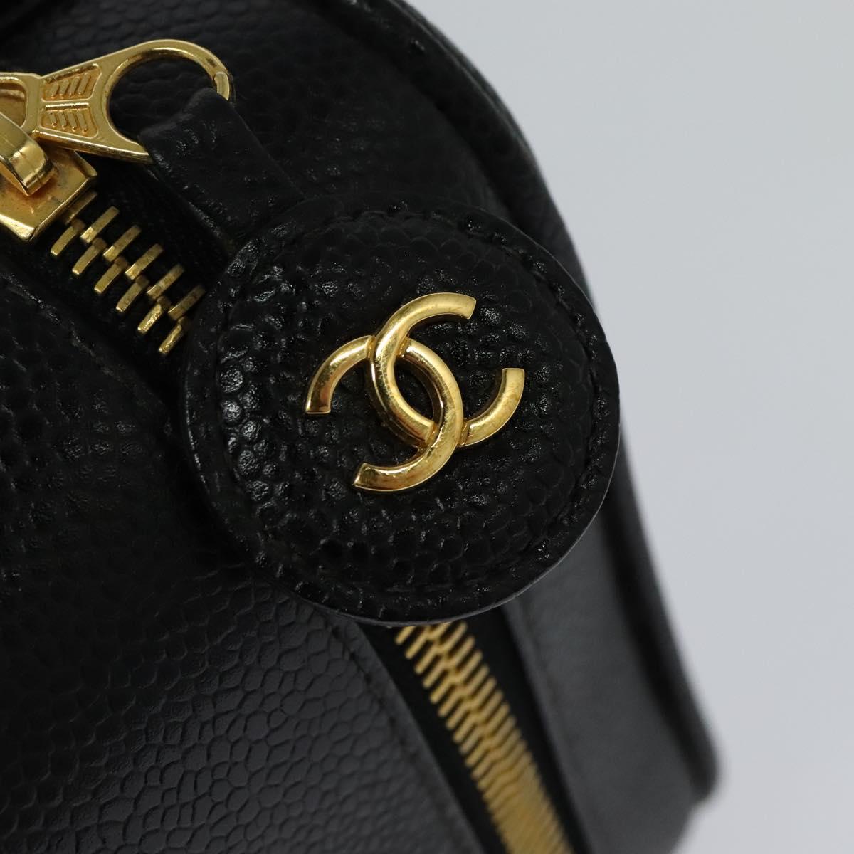 CHANEL Vanity Cosmetic Pouch Caviar Skin Black Gold CC 113790