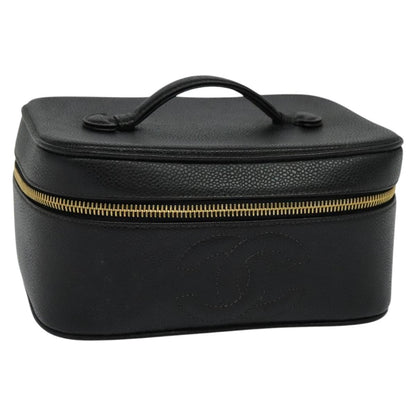 CHANEL Vanity Cosmetic Pouch Caviar Skin Black Gold CC 113790